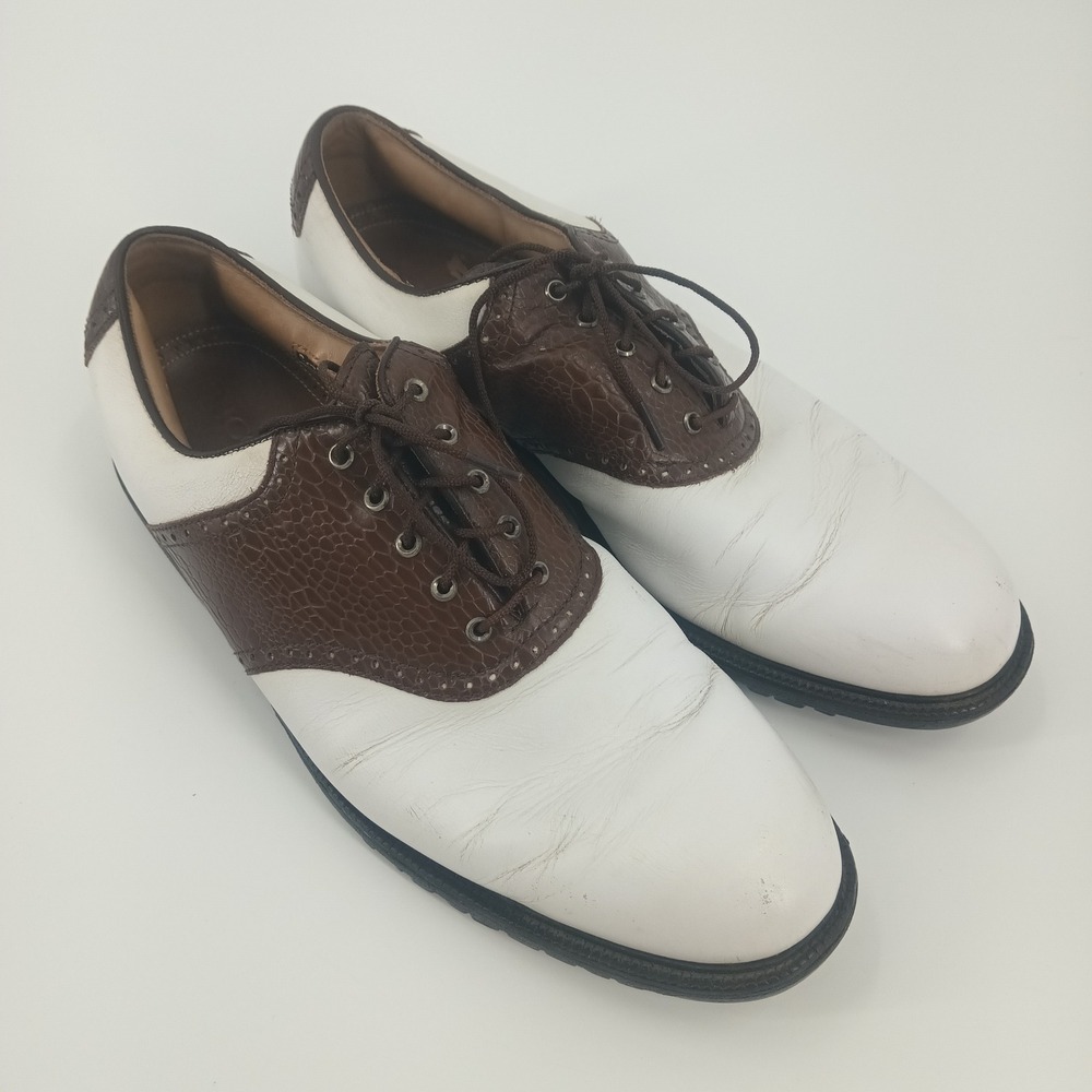 FootJoy Icon Mens White Brown Leather Saddle Spikeless Golf Shoes Sz 11 FJ 52274
